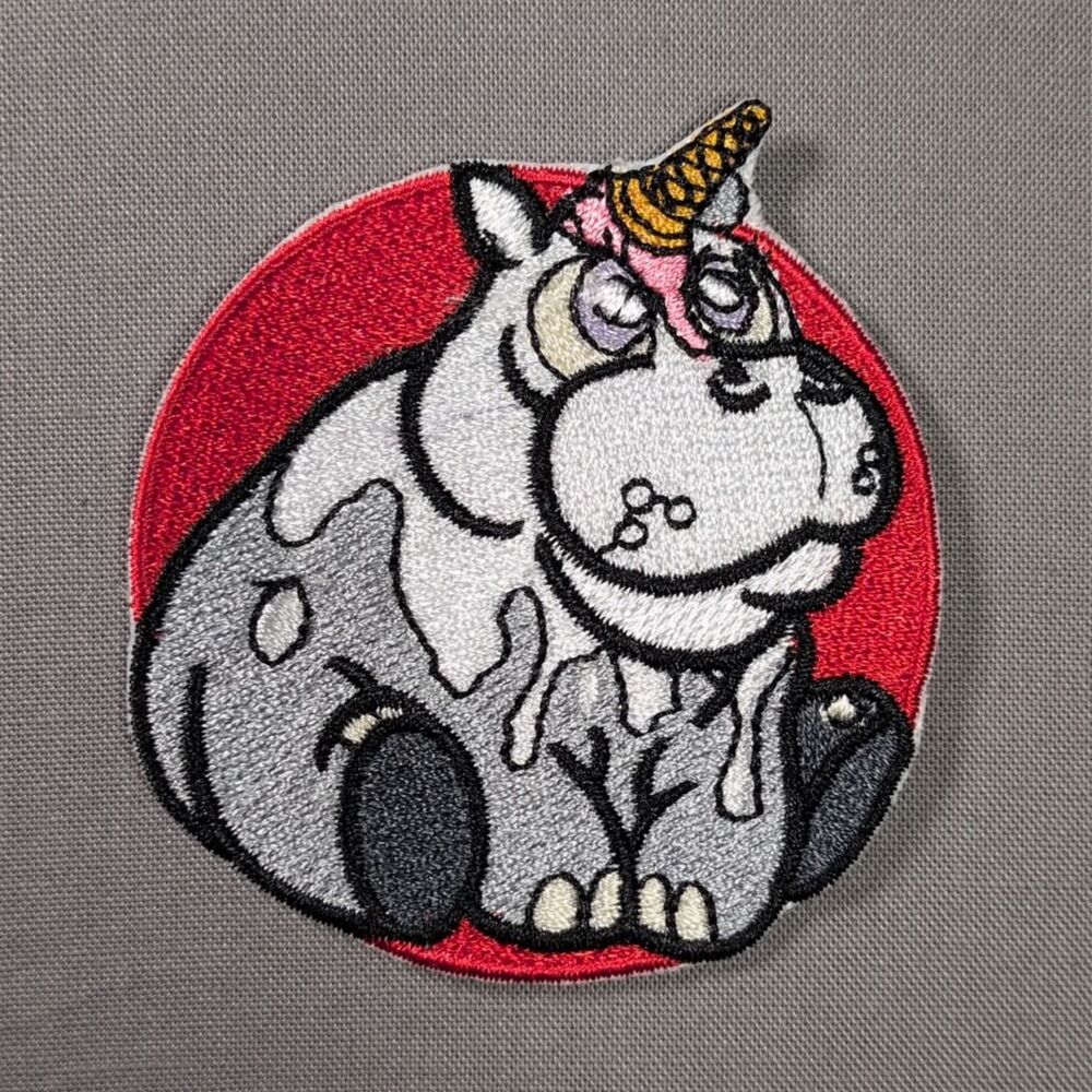 Hippo Ice Cream Unicorn Iron On Patch | Cute Animal Patch